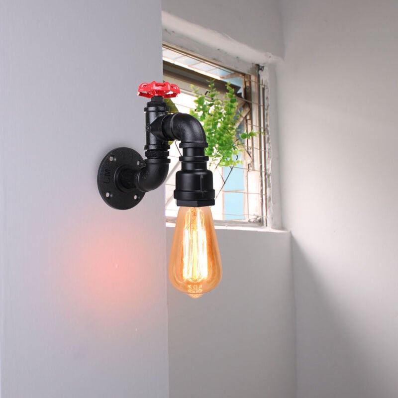 Applique Murale Industrielle Vintage Lampe Murale en Fer Conduite d'eau E27 Ø5CM Noir pour Salon Bar Restaurent - 1Pcs