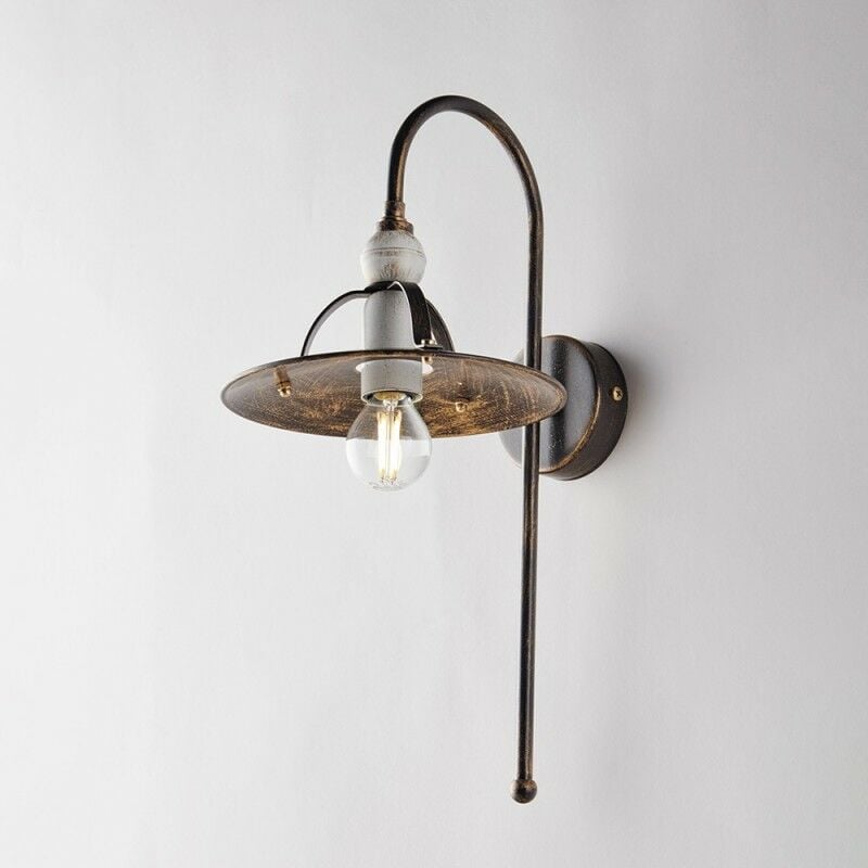 Bonetti Illumina - Applique murale en fer Marron Or industriel Blanc minimal 25x h38 cm