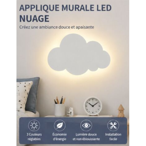Applique murale en forme de nuage, style nordique, lampe de chevet minimaliste et créative, style minimaliste moderne, convient aux chambres de garçons, de filles et d'enfants.