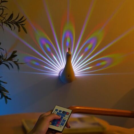 Applique murale en forme de paon - Lampe de bureau à LED avec télécommande - Éclairage décoratif moderne - 7 réglages de couleur pour la décoration de la maison