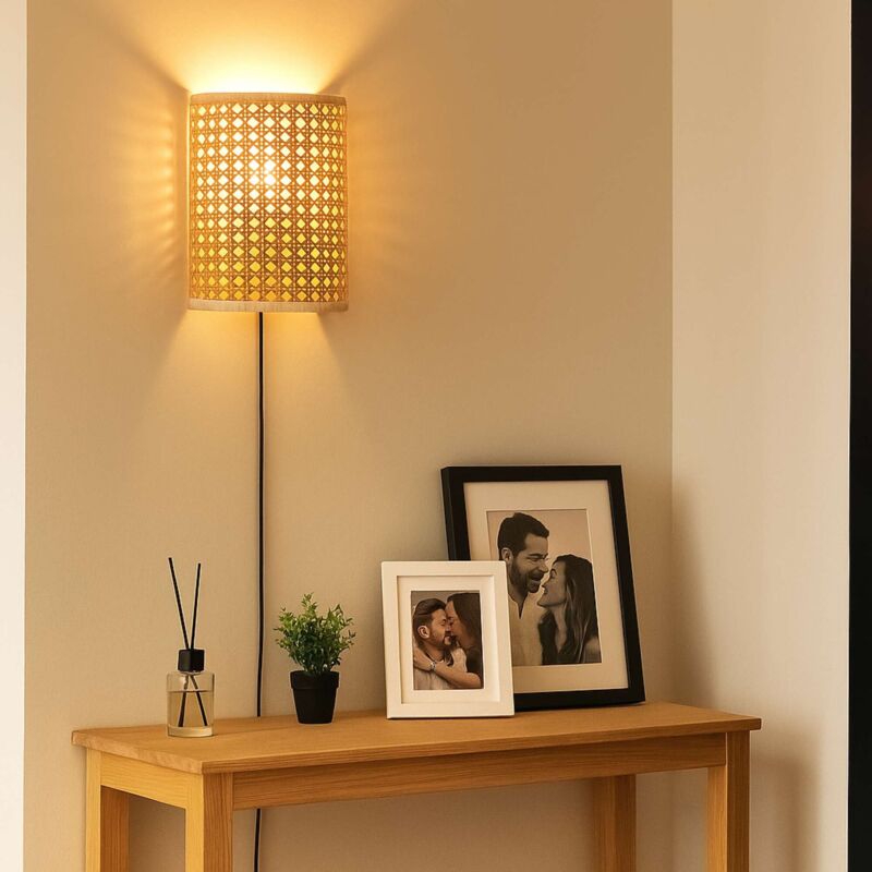 Barcelona Led - Applique murale en osier 'bergin' - E27 - Interrupteur et prise boho chic