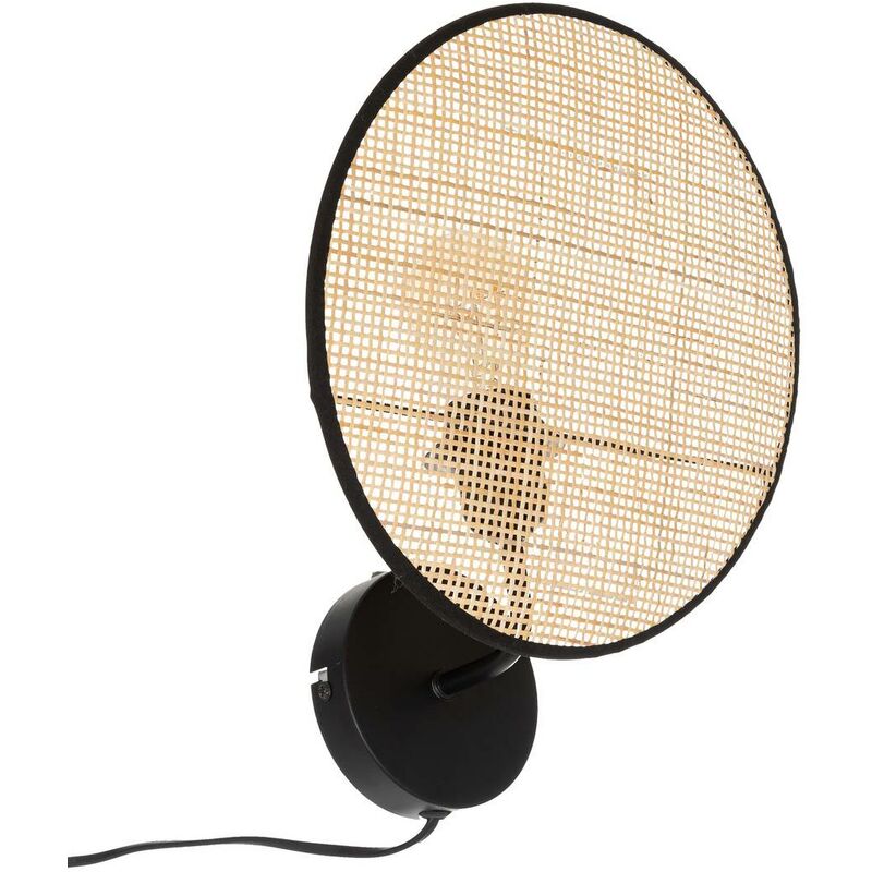 Atmosphera - Applique murale rotin et métal 'Olme' - Beige et noir - d 27 cm - Livraison gratuite