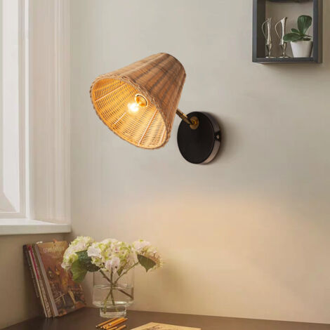 Applique murale en rotin, lampe murale industrielle en rotin tressé à la main, lampe murale rustique pour îlot de cuisine, salon, chambre à coucher D19CM x H24CM