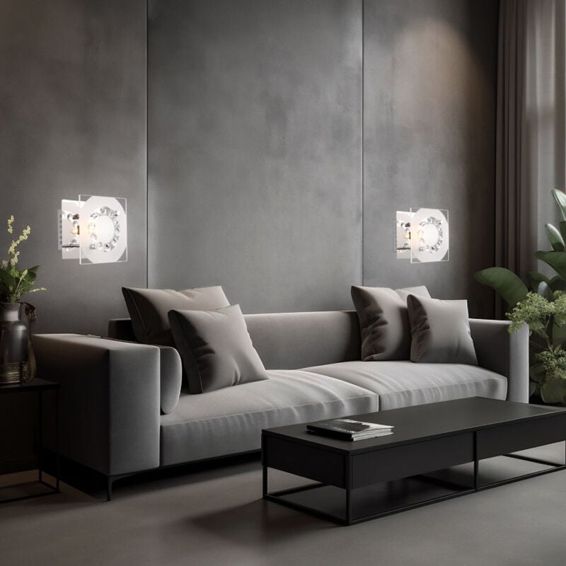 Globo - Applique murale en verre cristallin, luminaire de salon, de couloir, chrome, cristaux K5, LxlxH 12x12x9 cm, lot de 2