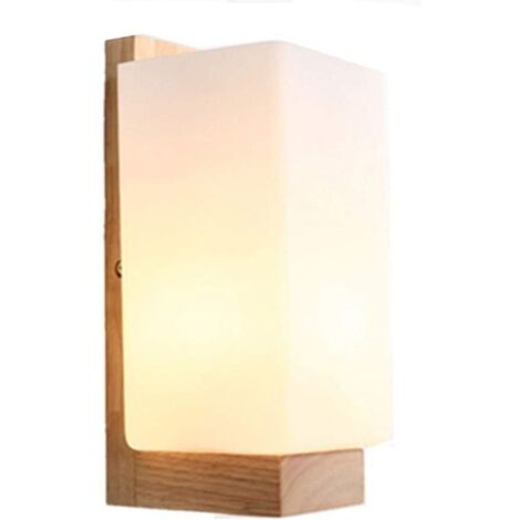 Applique murale en verre et chêne blanc – Culot E27 – Dimensions 110x150x250mm – Éclairage 5-10 m² pour chambre et couloir