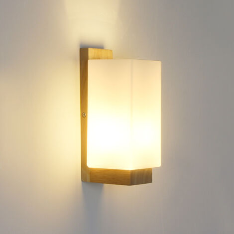Applique murale en verre et chêne blanc – Culot E27 – Dimensions 110x150x250mm – Éclairage 5-10 m² pour chambre et couloir