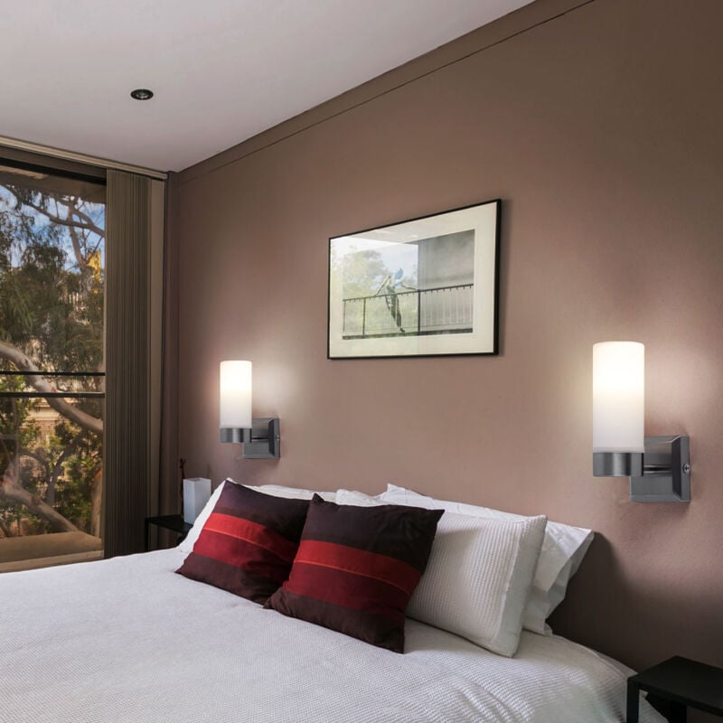 Applique murale en verre IP44 pour salle de bain, applique en verre opale pour salle de bain, métal nickel mat, 1x douille E14, HxP 18,5x11,5, lot de