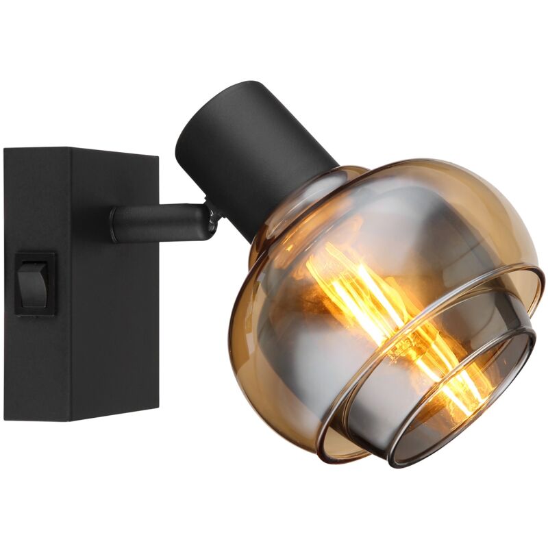 Applique murale en verre Spot orientable Spot mural salon noir doré, métal, 1x douille E14, LxlxH 13,5x10,5x12,5 cm