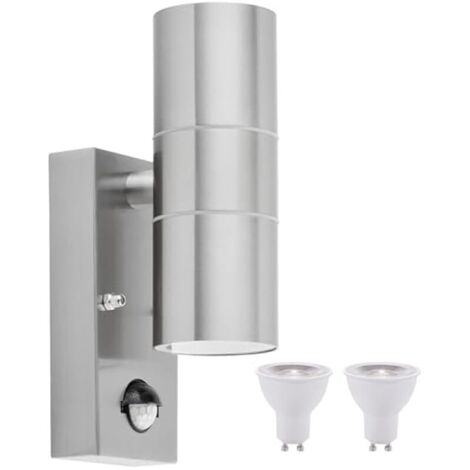 Applique Murale Exterieur Detecteur de Mouvement mit 2x GU10 Ampoule,Up down IP65 Etanche Argent Acier inoxydable luminaire exterieur