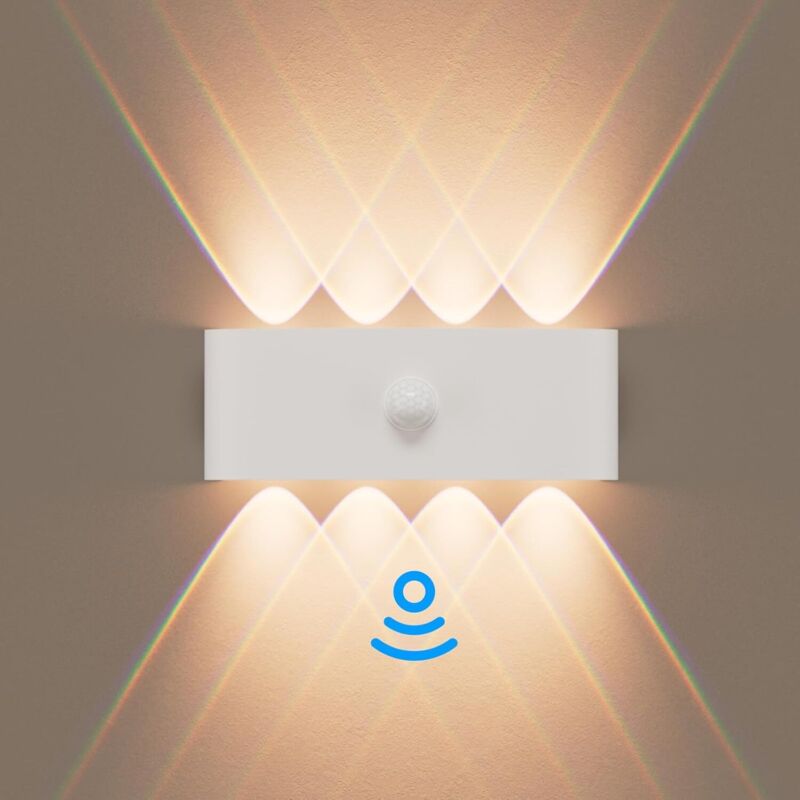 Applique Murale Exterieur, Lampe Detecteur de Mouvement Interieur 8W, Applique Murale Chambre 3000K Blanc Chaud, Imperméable IP65, Balcon, Escaliers,