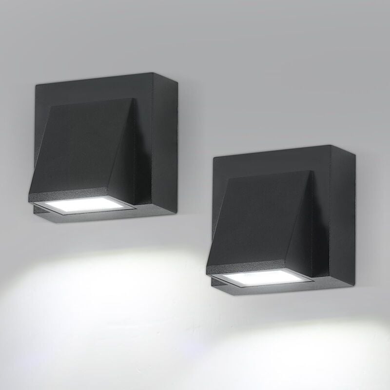 Applique Murale Exterieure 2 Pièces, Lampe Murale led IP65 Etanche, 5W Lumière Blanche 6500K Carrée Aluminium Appliques Exterieur pour Jardin,