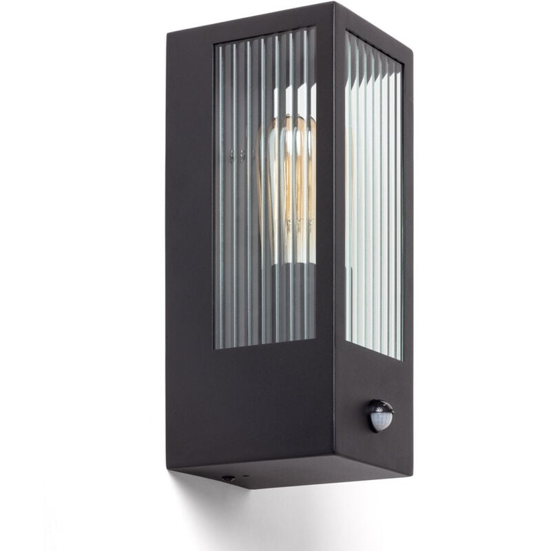 Applique Murale Extérieure Acier Inoxydable et Verre Texturé avec Détecteur de Mouvement Gakom Noir