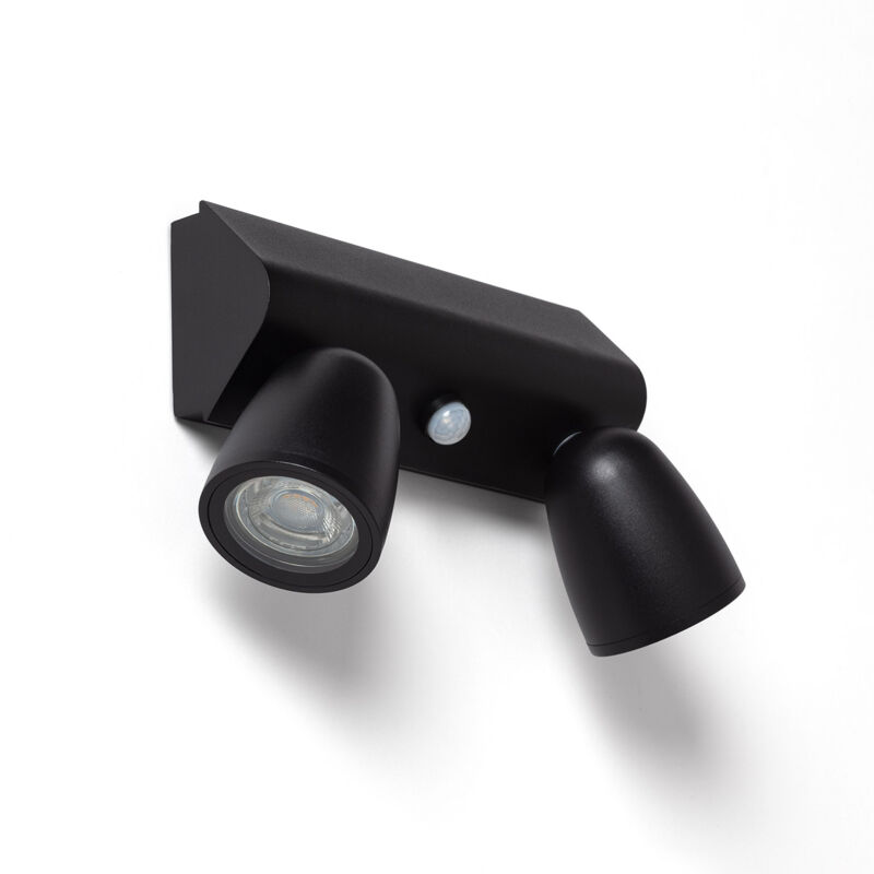 Applique Murale Extérieure Aluminium avec Détecteur de Mouvement Abel Large Deux Spots Noir