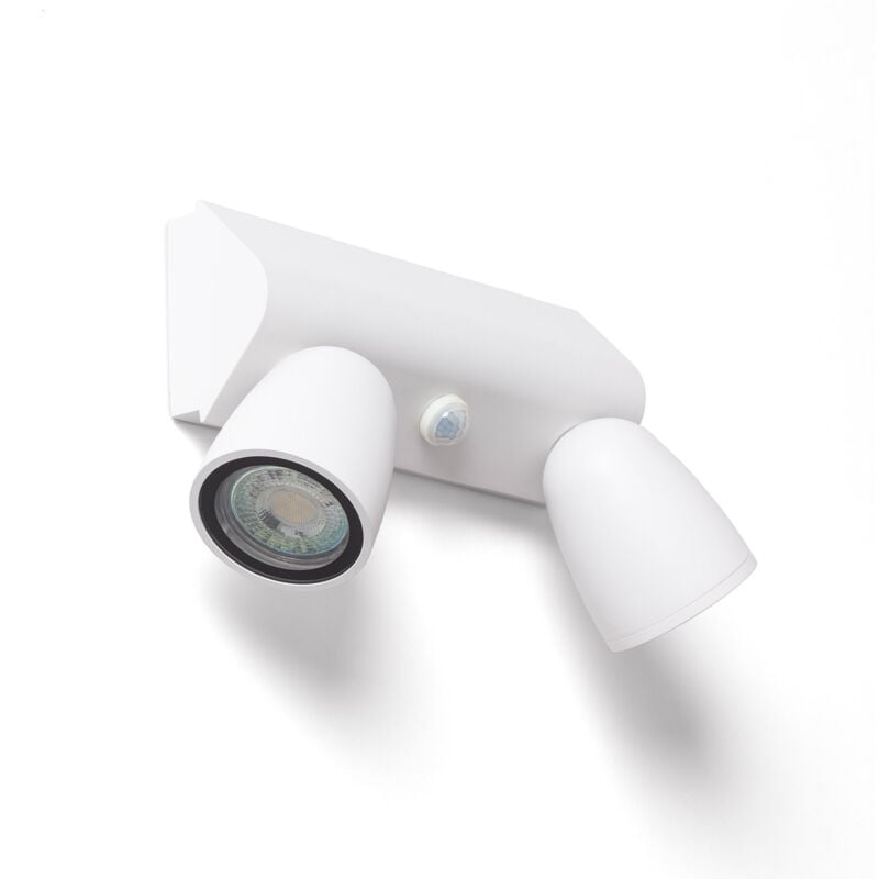 Applique Murale Extérieure Aluminium avec Détecteur de Mouvement Abel Large Deux Spots Blanc