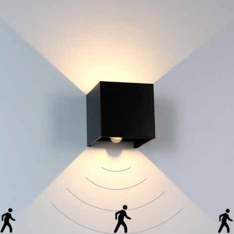 Applique murale extérieure avec détecteur de mouvement, 3000K, aluminium – Noir