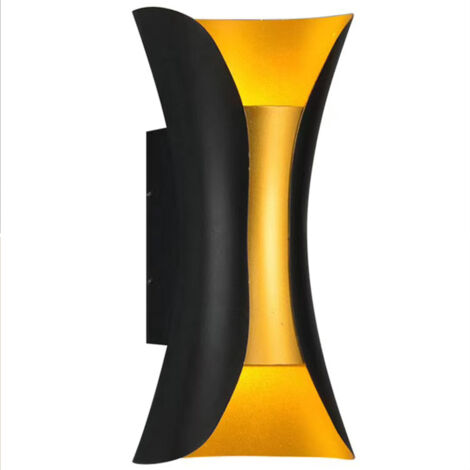 Applique murale extérieure étanche double tête lampe LED d'irradiation haut et bas pour cour villa 6W 150 longue 3000K lumière chaude noir or.