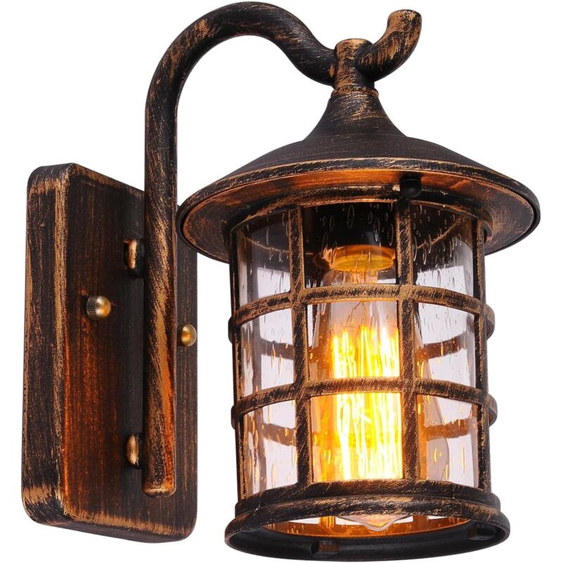 Applique Murale Extérieure, IP55 Vintage Lampe Exterieur avec Verre Transparent, Applique Murale Extérieure en Aluminium, Marron Applique Murale