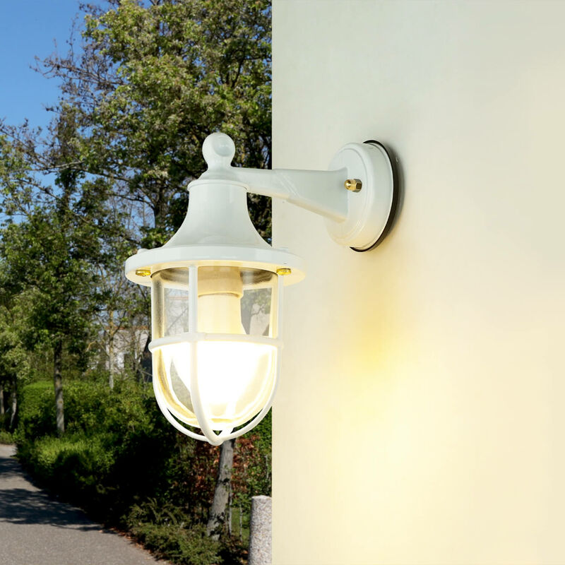 Applique Murale Extérieure IP64 Blanc E27 Verre Laiton Véritable Maritime Lampe D'extérieur