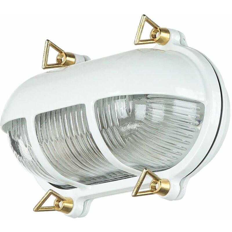 Applique Murale Extérieure Laiton Blanc Verre Massif IP64 E27 w : 21 cm Maritime House Garden Ship Lamp Lampe d'extérieur