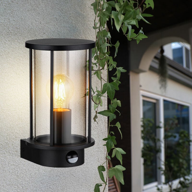 Applique murale extérieure lampe façade lumière détecteur de mouvement verre fumée acier inoxydable lumière de jardin, 1x E27, HxL en cm: 25,2x14,3