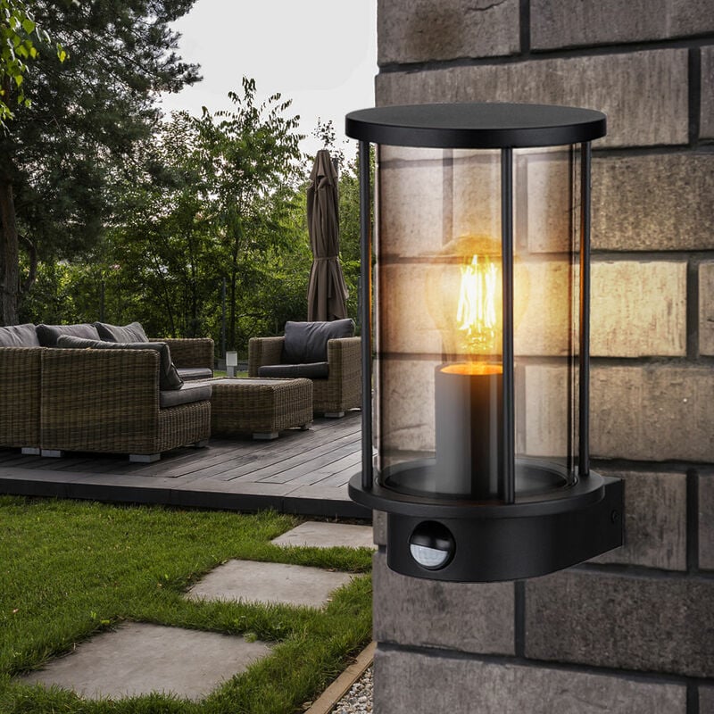Applique murale extérieure lampe façade lumière détecteur de mouvement verre fumée acier inoxydable lumière de jardin, 1x E27, HxL en cm: 25,2x14,3