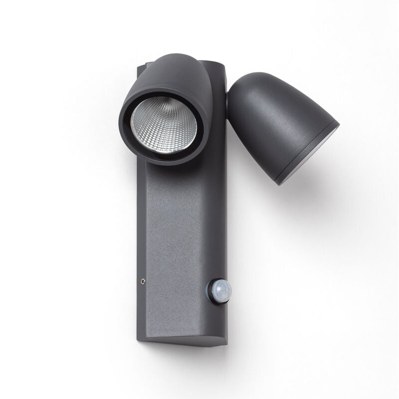 Applique Murale Extérieure led 12W Aluminium avec Détecteur de Mouvement pir Abel 2 Spots Gris foncé