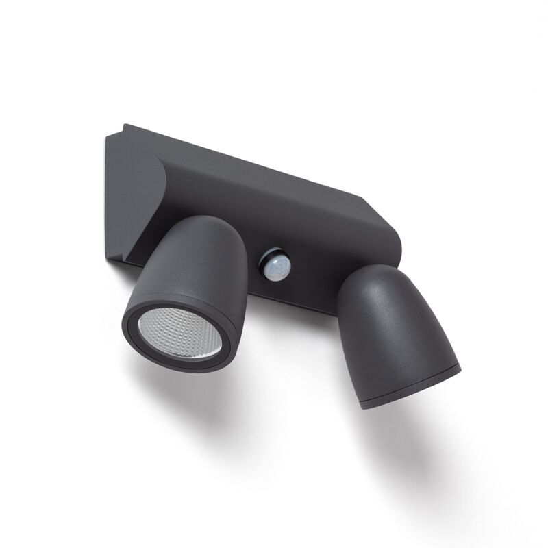 Ledkia - Applique Murale Extérieure led 12W Aluminium avec Détecteur de Mouvement pir Abel Large Deux Spots Gris foncé