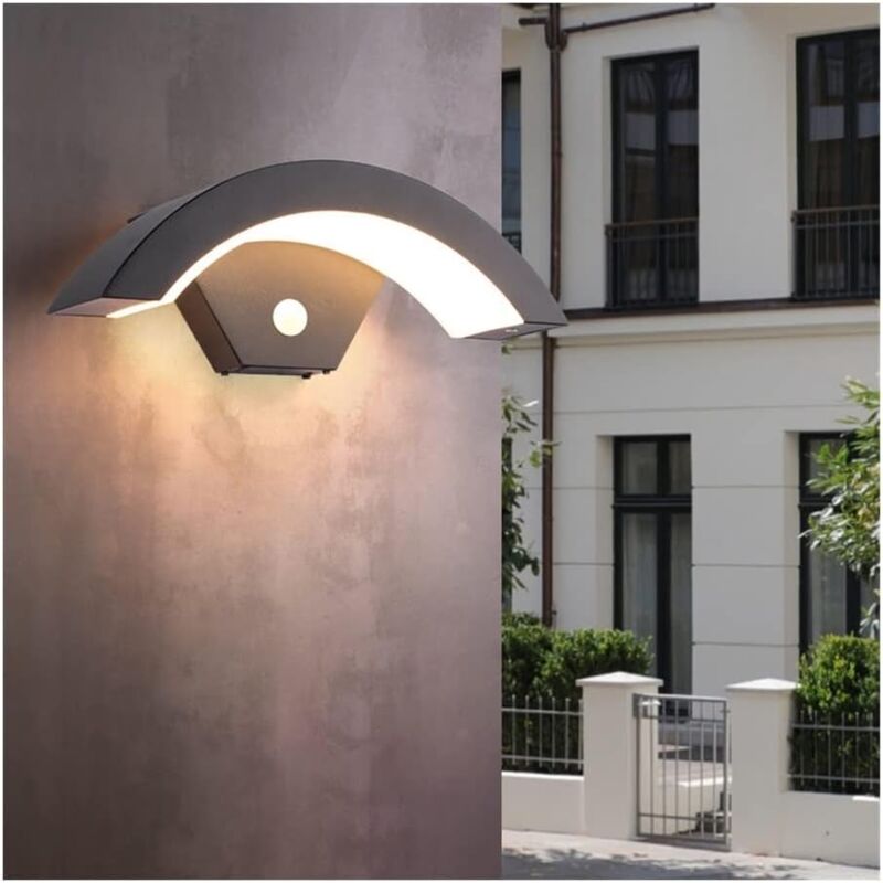 Applique murale extérieure solaire à led, arche moderne, résistante aux intempéries, capteur de mouvement pir, lampe murale extérieure pour porche,