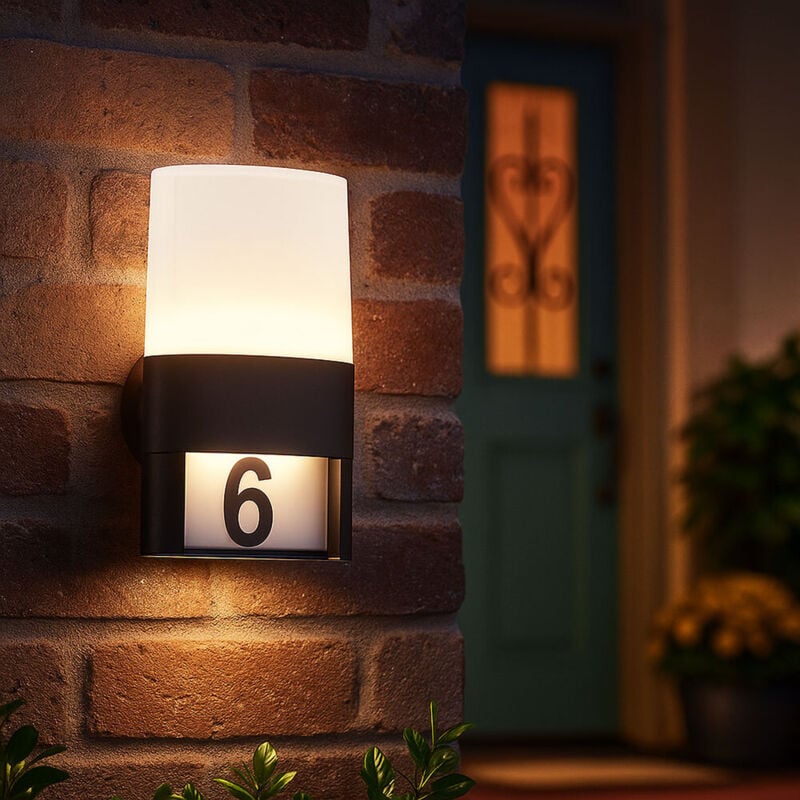 Applique murale extérieure applique numéro de maison lumière extérieure IP54, applique maison terrasse jardin, métal noir, autocollant, 1x led 10,5W