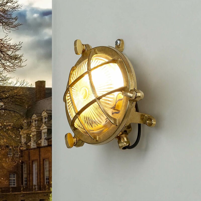 Applique d'extérieur serifos cuivrée en laiton au design maritime Ø14 cm G9 - Laiton, Clair/Transparent