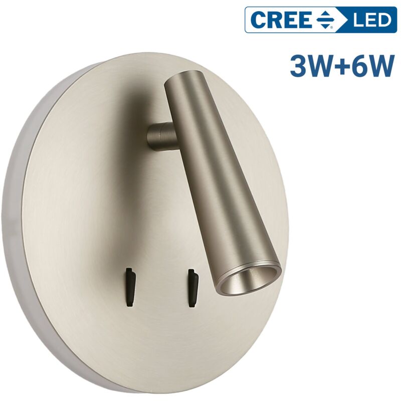 Barcelona Led - Applique murale 'felam' - 3W + 6W - 2700K - irc 85 - Nickel Satiné Barcelona Led - Applique murale 'felam' - 3W + 6W - 2700K - irc 85 - Nickel Satiné