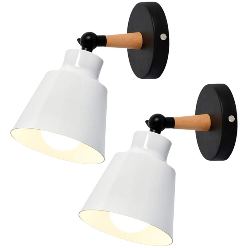 Applique Murale Moderne Lamp Murale Créative Minimaliste Luminaire Applique Murale Métal Bois E27 Blanc Ø12CM - 2Pcs