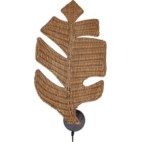 Applique murale feuille en rotin tressé esprit nature - Brun foncé naturel