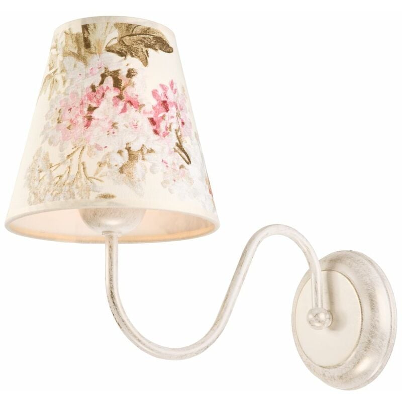 Applique murale Floral Crème Blanc Rose Abat-jour Tissu Campagne E27