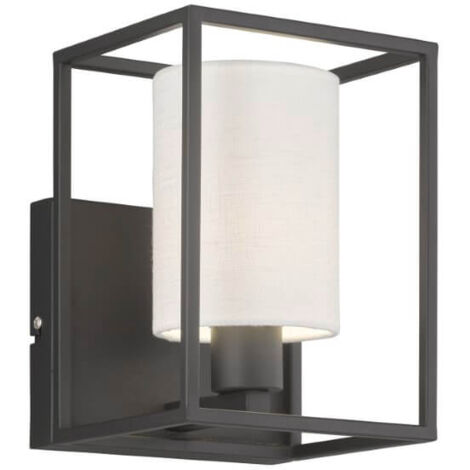 Applique murale GILLI E14 1x25W métal sable noir, tissu lin, PVC blanc L: 16,5cm H: 22cm dimmable