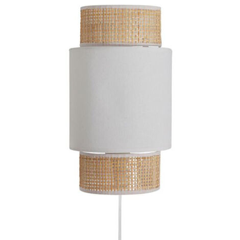 Applique murale incurvée en rotin et polyester blanc – Dimensions L. 18 x l. 9,5 x H. 33 cm – Éclairage doux pour chambre ou bureau – Ostaria