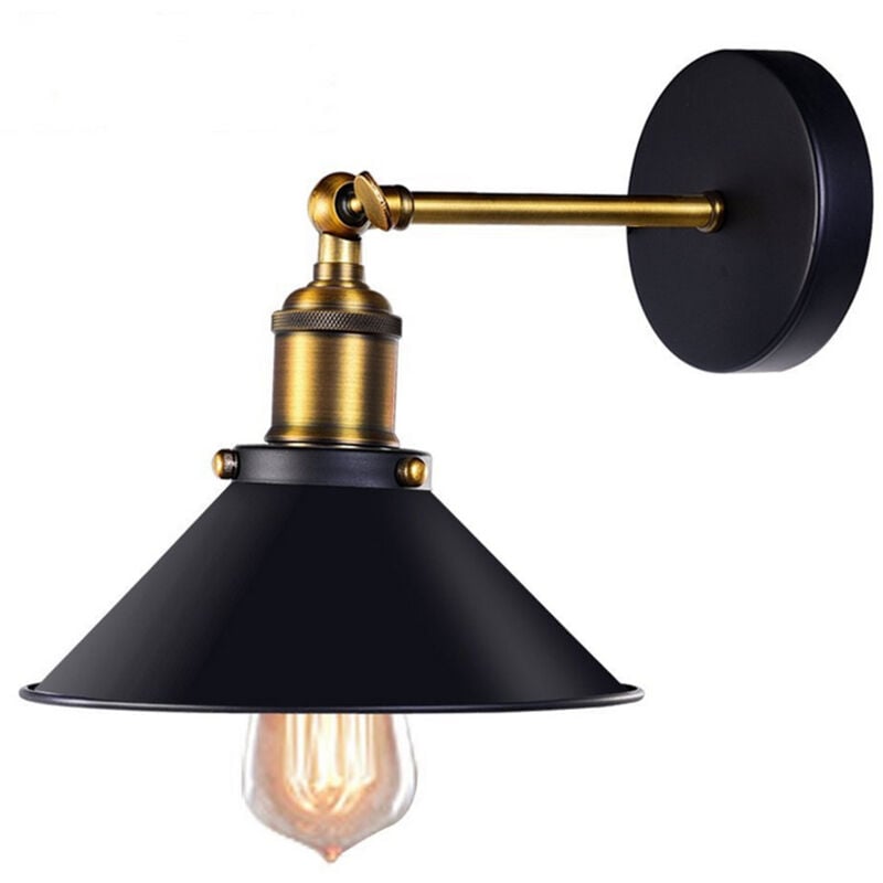 Applique Murale Industriel Réglable Plafonnier en Forme Chapeau E27 pour Salon Couloir Bar Noir 22cm