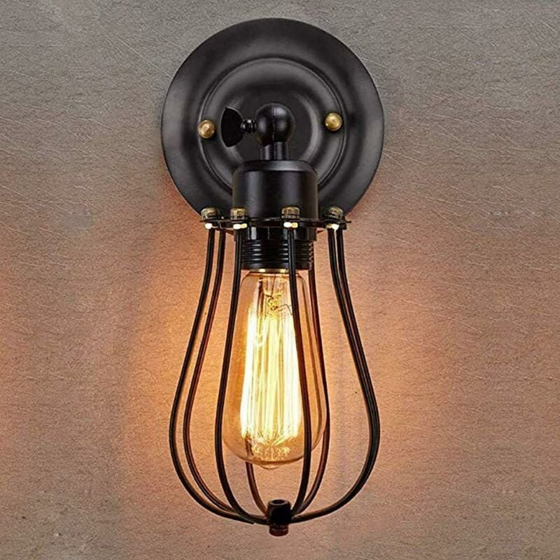 Comely - Applique Murale Industrielle, Ajustable Rétro Metal Murale Applique Noir E27 Abat-jour Cage Lampe Murale, Vintage Supension Luminaire