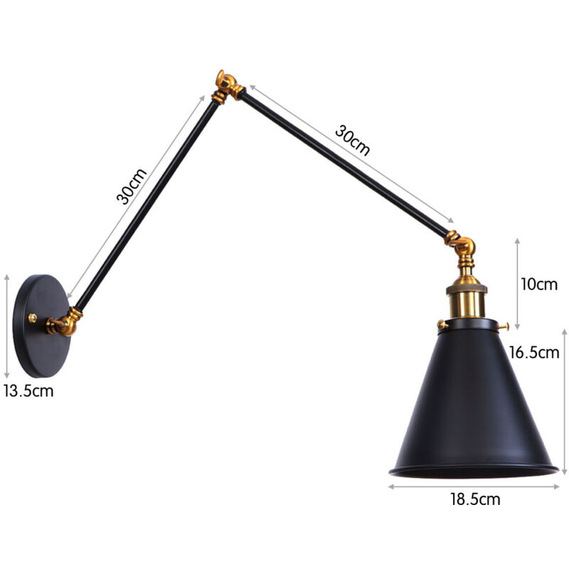 Applique Murale Industrielle, Applique Murale à Bras Long Balançoire Réglable, Ampoule E27 Rétro Rustique Lumière pour Cuisine Café Island Bar Salon