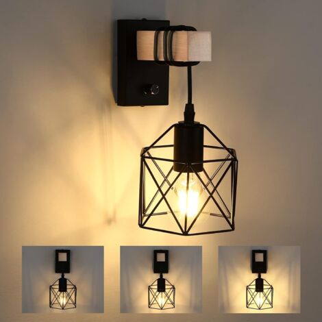 Applique Murale Industrielle Dimmable avec Interrupteur - Luminaire Mural E27 pour Chambre, Salon, Couloir - Style Industriel - Ampoule Non Incluse