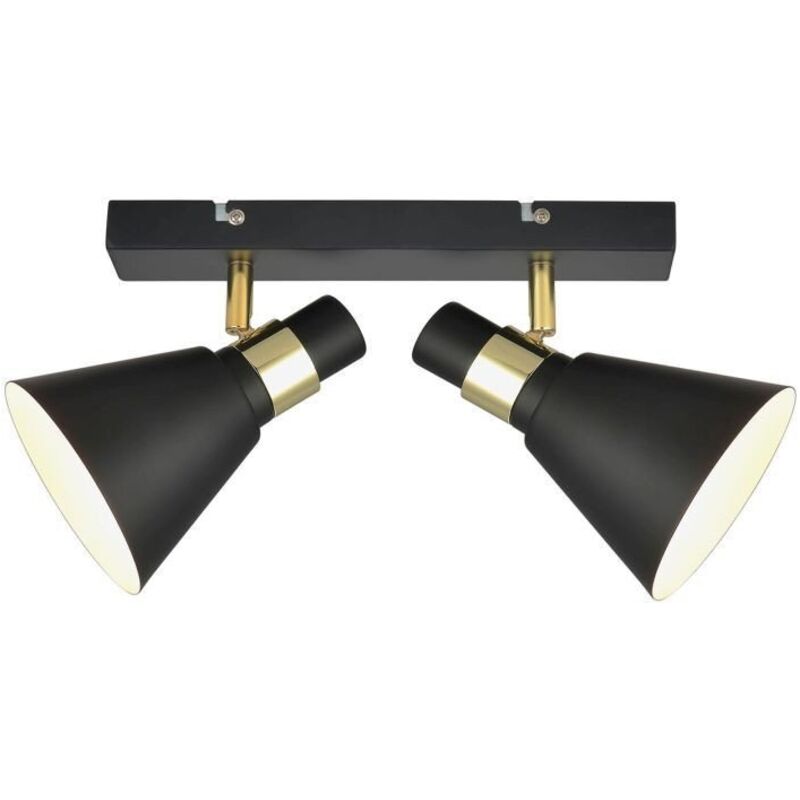 Biagio - Applique Industrielle Et Rétro Noir Mat, Or 2 Lumières Avec Noir Mat, Abat-Jour Blanc, E14 - Italux Biagio - Applique Industrielle Et Rétro Noir Mat, Or 2 Lumières Avec Noir Mat, Abat-Jour Blanc, E14 - Italux