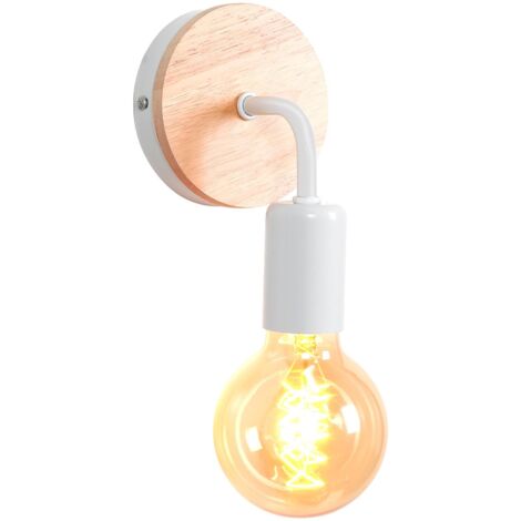 Applique Murale Industrielle Rétro Métal+Bois Lampe Murale Fer E27 Éclairage Luminaires Intérieur pour Chambre Salon Escalier Couloir (Modèle A, Blanc)