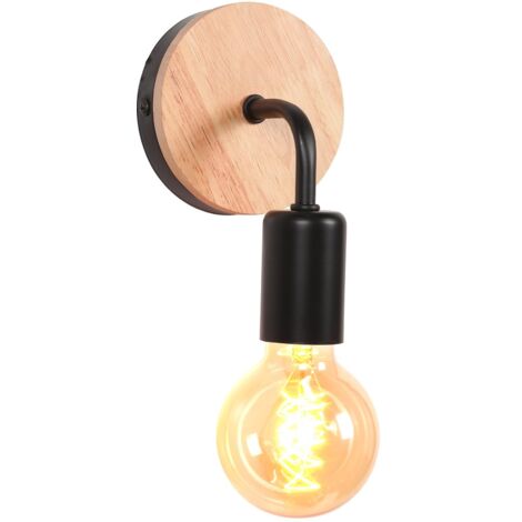 Applique Murale Industrielle Rétro Métal+Bois Lampe Murale Fer E27 Éclairage Luminaires Intérieur pour Chambre Salon Escalier Couloir (Modèle A, Noir)