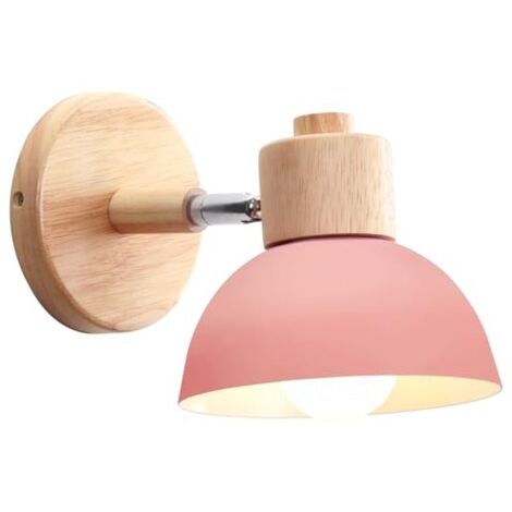 Applique Murale Industrielle Vintage 15CM Lampe Murale Réglable en Bois Métal Rétro E27 Luminaire Applique Interieur pour Chambre Salon Couloir Restaurant (1 Pack, Rose)