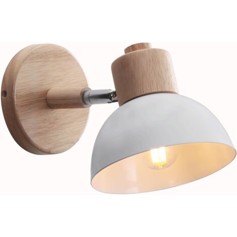 Applique Murale Industrielle Vintage 15CM Lampe Murale Réglable en Bois Métal Rétro  Luminaire Applique Interieur pour Chambre Salon Couloir Restaurant (1 Pack, Blanc)