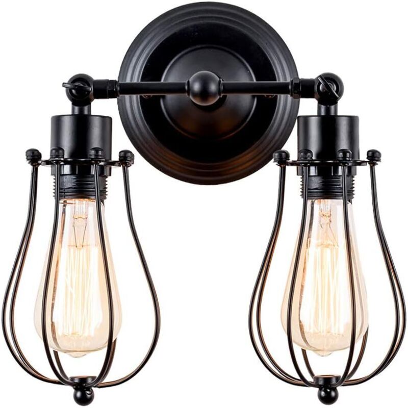 Applique Murale Industrielle Vintage Lampe 2 lumières Retro pour Maison de Café Loft Cuisine Salon et chambre d'hôtel (Noir)