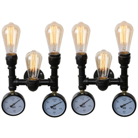 Applique Murale Industrielle Vintage Lampe de Murale en Métal Luminaire Steampunk Éclairage Conduite d'eau E27 Noir - 2Pcs