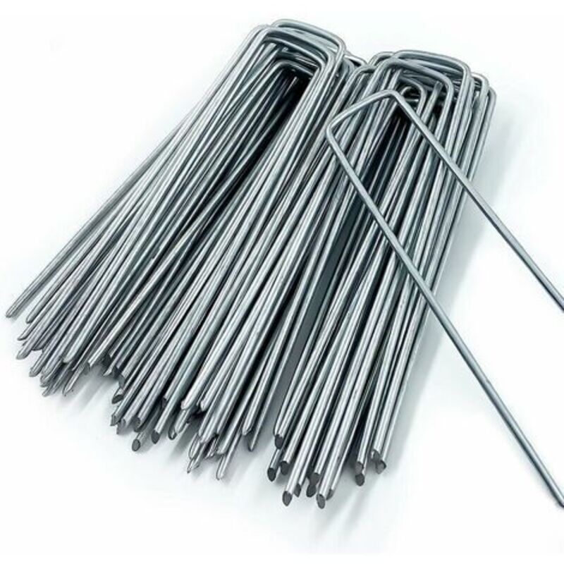 Piquet de Fixation,50pcs Piquets de Jardin en Forme de U,Piquets de Fixation en Acier Galvanisé Acier Galvanisé pour Toile de Paillage et Filets,150
