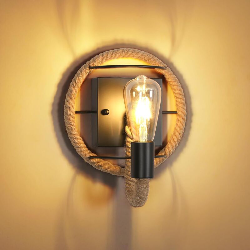 Goeco - Applique Murale Industrielle Vintage, Lampe Murale Interieur Rétro Fer en Forme de Corde de Chanvre Lampe, Socle E27 Douille Applique pour