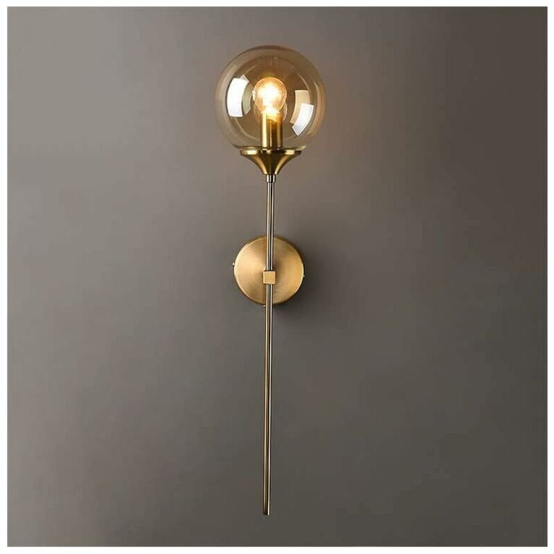 Applique Murale Industrielle Vintage, Lampe Murale Intérieure à led, Lampe de Chevet E14 Golde, Appliques Boule en Verre Ambré pour Chambre, Salon,